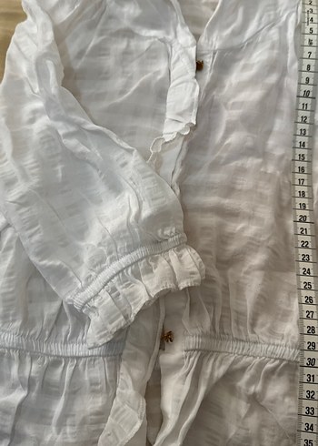 Düğmeli Beyaz Keten Kız çocuk  Gömlek - Görsel 4