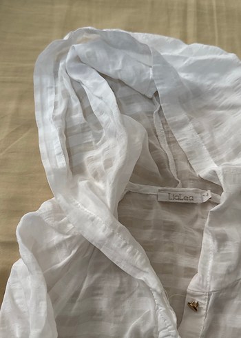 Düğmeli Beyaz Keten Kız çocuk  Gömlek - Görsel 5