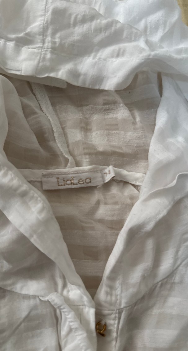 Düğmeli Beyaz Keten Kız çocuk  Gömlek - Görsel 3