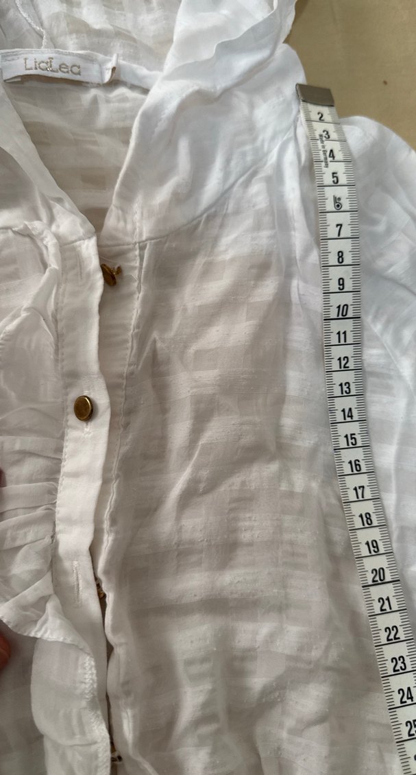 Düğmeli Beyaz Keten Kız çocuk  Gömlek - Görsel 2