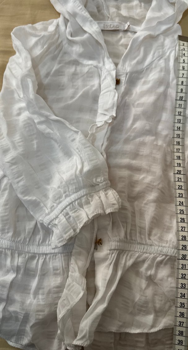 Düğmeli Beyaz Keten Kız çocuk  Gömlek - Görsel 4