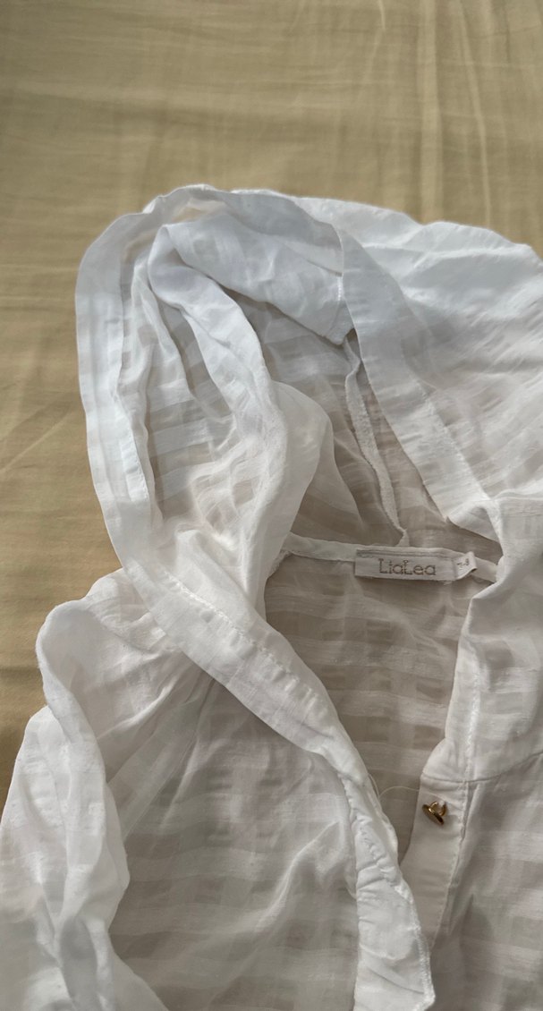 Düğmeli Beyaz Keten Kız çocuk  Gömlek - Görsel 5