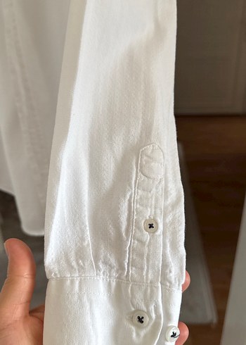 Düğmeli Beyaz Pamuklu Erkek Gömlek - Görsel 4