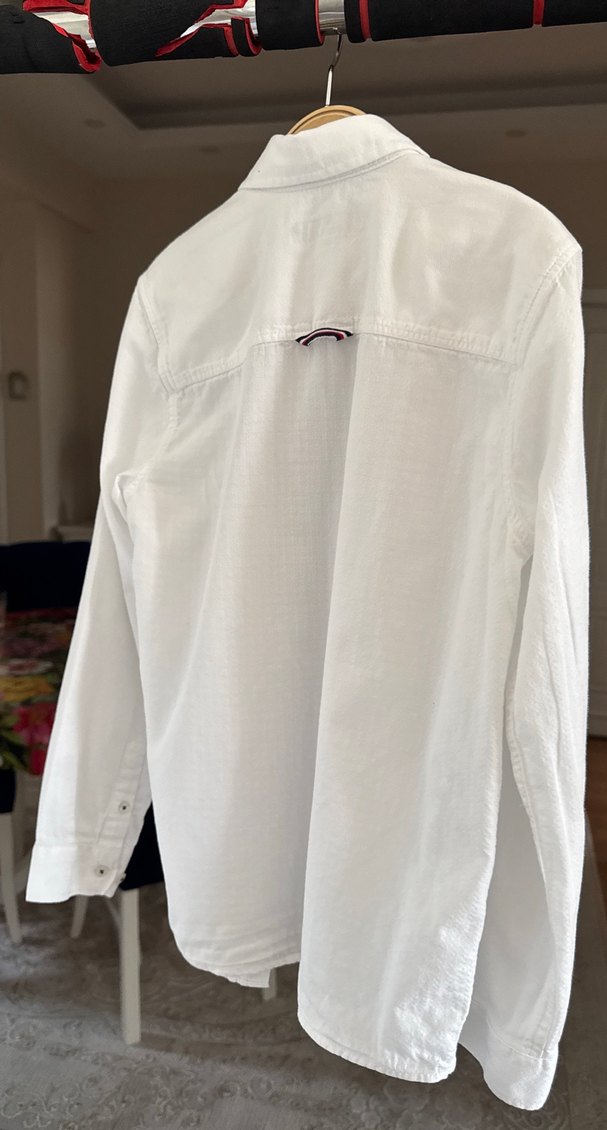 Düğmeli Beyaz Pamuklu Erkek Gömlek - Görsel 5