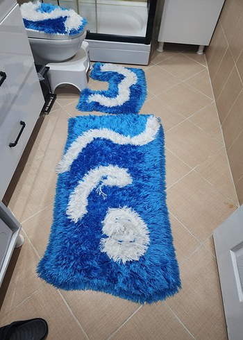 Mavi Batik Desenli Banyo Paspası Seti
