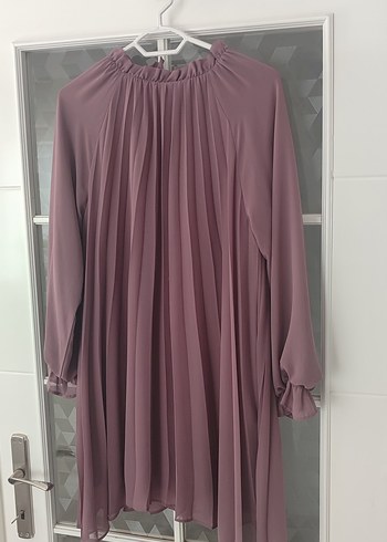Uzun Kollu Mor Pilili Kadın Elbise - Görsel 5