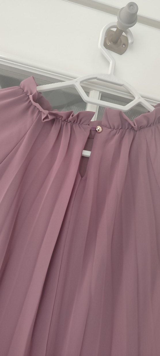 Uzun Kollu Mor Pilili Kadın Elbise - Görsel 4