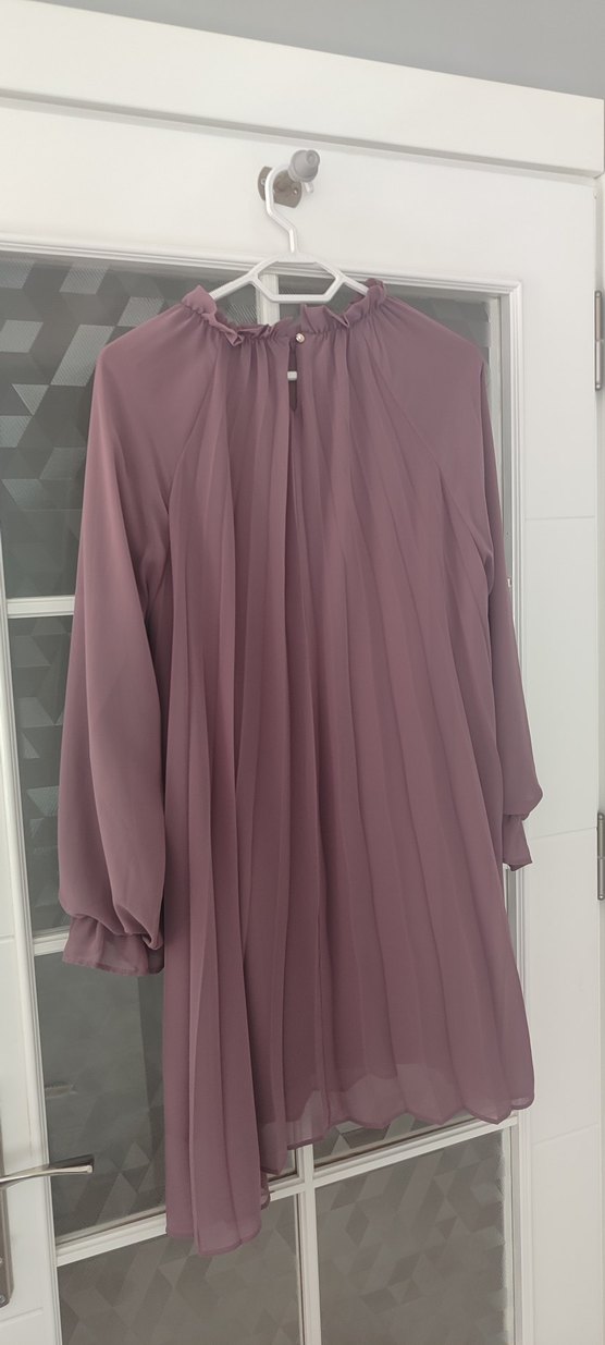 Uzun Kollu Mor Pilili Kadın Elbise - Görsel 3