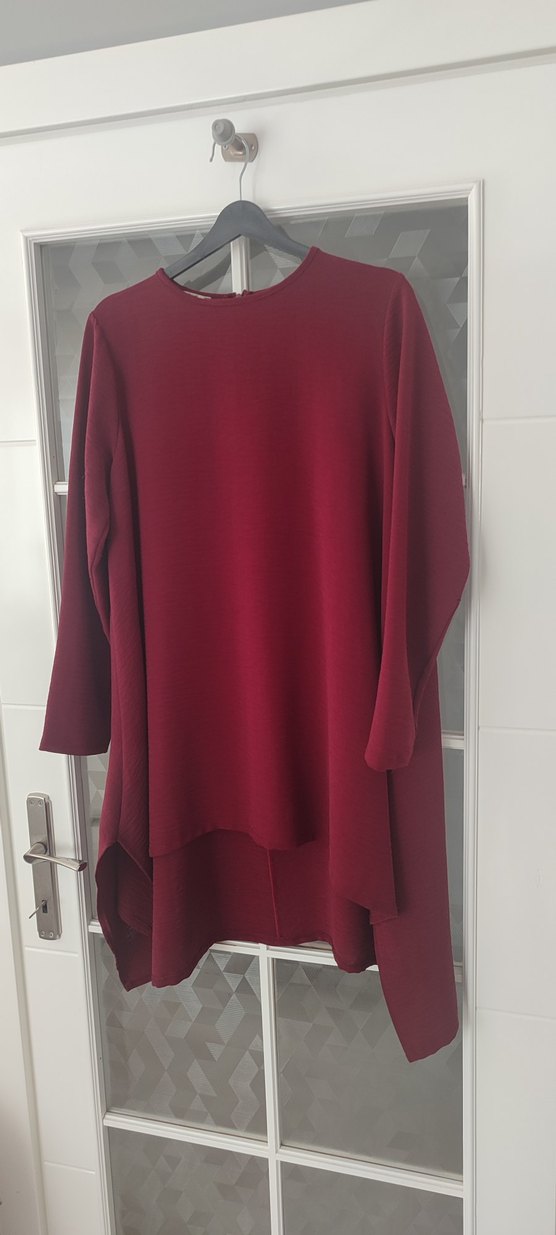 Bordo Uzun Kollu Salaş Tunik - Görsel 3