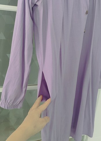 Uzun Kollu Mor Düğmeli Kadın Tunik - Görsel 5