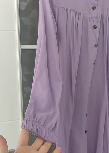 Uzun Kollu Mor Düğmeli Kadın Tunik - Görsel 2