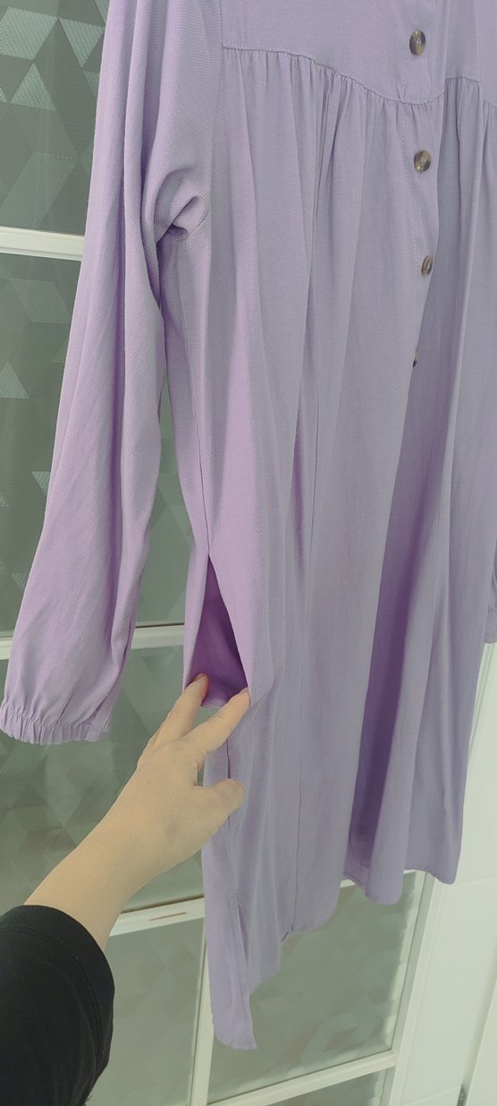 Uzun Kollu Mor Düğmeli Kadın Tunik - Görsel 5