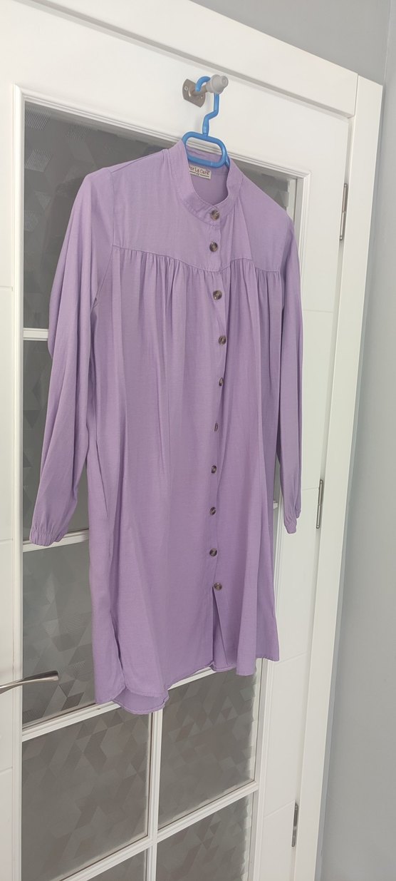 Uzun Kollu Mor Düğmeli Kadın Tunik - Görsel 3