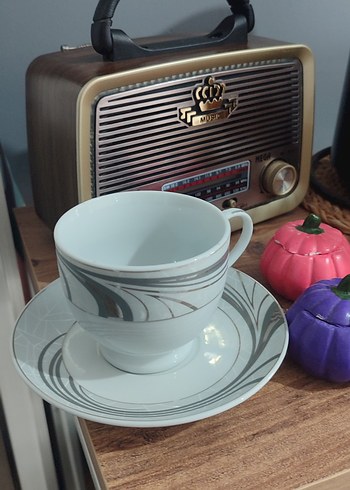 Gri Desenli 6lı Porselen Türk Kahvesi Fincanı ve Tabağı - Görsel 3