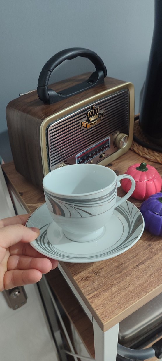 Gri Desenli 6lı Porselen Türk Kahvesi Fincanı ve Tabağı - Görsel 2