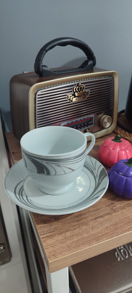 Gri Desenli 6lı Porselen Türk Kahvesi Fincanı ve Tabağı - Görsel 3