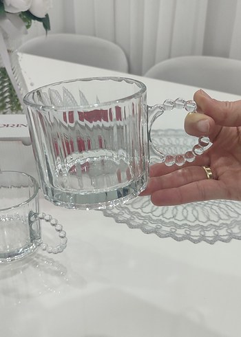 Boncuklu Kulplu 3lü Cam Kupa - Görsel 4