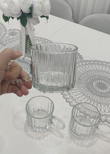 Boncuklu Kulplu 3lü Cam Kupa - Görsel 5