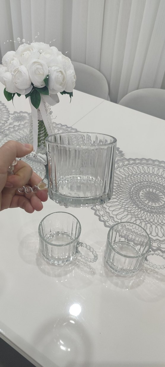 Boncuklu Kulplu 3lü Cam Kupa - Görsel 5