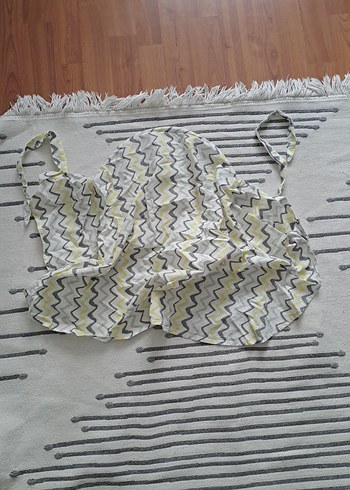 s Beden Gri Zigzag Desenli Uzun Emzirme Önlüğü