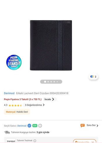 TEKLİFE KAPALIDIR Derimod Erkek Lacivert Hakiki Deri Cüzdan - Görsel 2