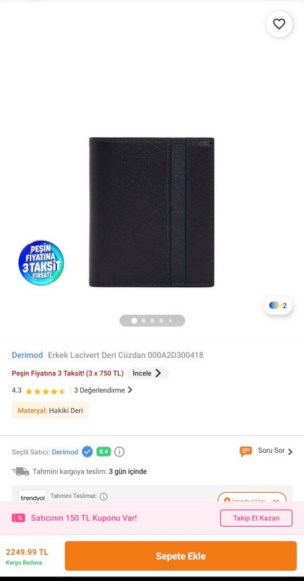 TEKLİFE KAPALIDIR Derimod Erkek Lacivert Hakiki Deri Cüzdan - Görsel 2