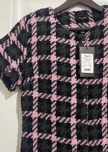 Pembe Siyah Ekose Kısa Kollu Tüvit  Elbise - Görsel 2