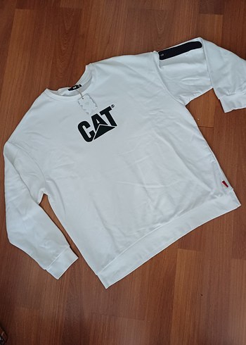 CAT Beyaz Erkek Sweatshirt Uzun Kollu