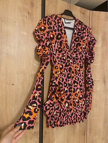 36 Beden Renki leopar desenli elbise