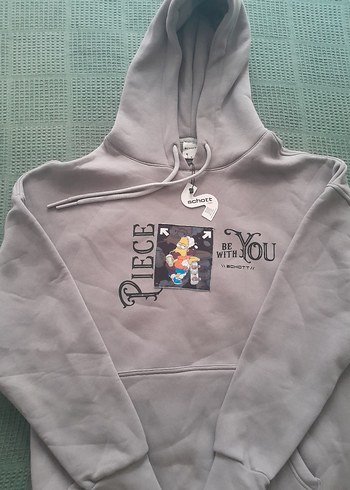 Gri Baskılı Kadın Sweatshirt Kapüşonlu
