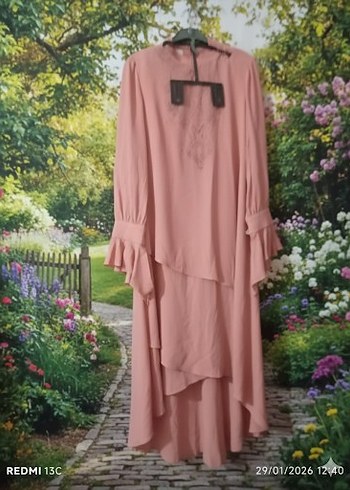 Pembe Uzun Kollu Salaş Kadın Elbise - Görsel 2