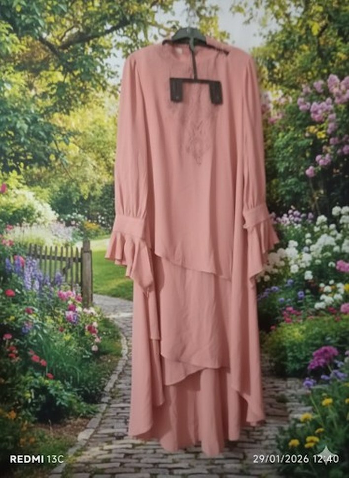 Pembe Uzun Kollu Salaş Kadın Elbise - Görsel 2