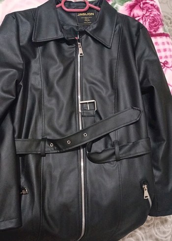 Kemerli Siyah Deri Kadın Ceket - Görsel 2