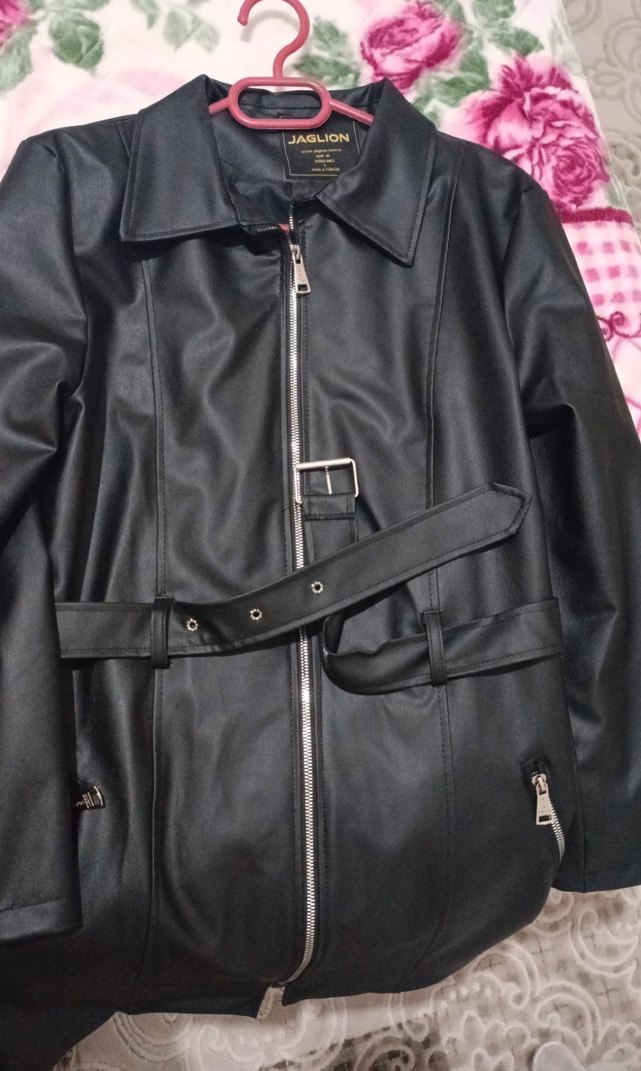 Kemerli Siyah Deri Kadın Ceket - Görsel 2