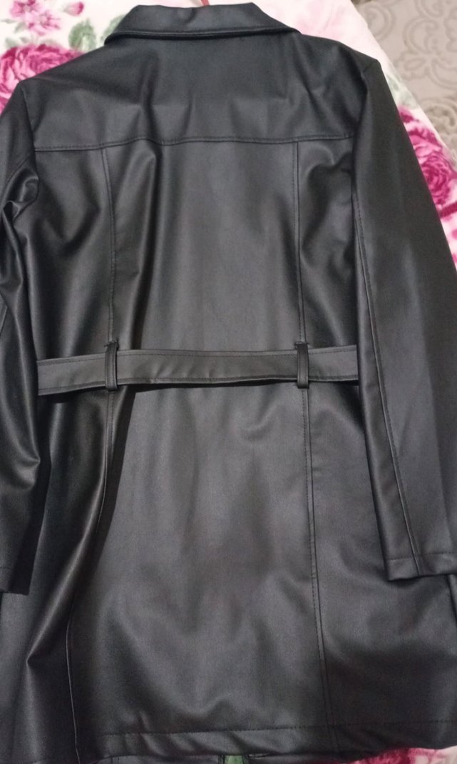 Kemerli Siyah Deri Kadın Ceket - Görsel 3