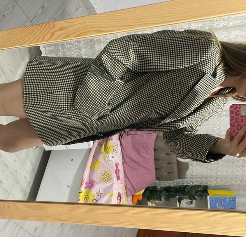 Düğmeli Ekose Desenli Kadın Blazer Ceket - Görsel 4