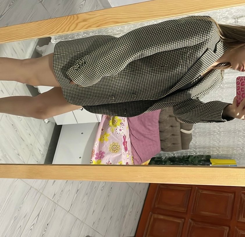 Düğmeli Ekose Desenli Kadın Blazer Ceket - Görsel 2