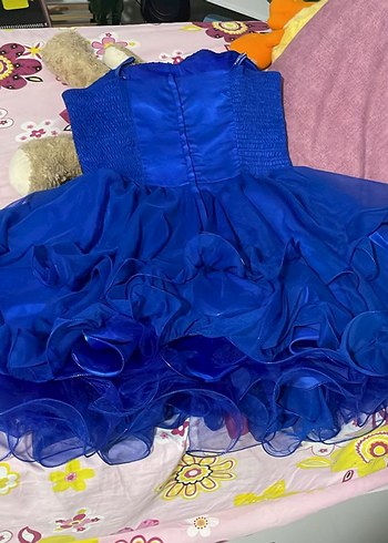 Mavi Fırfırlı Midi Abiye Elbise - Görsel 2