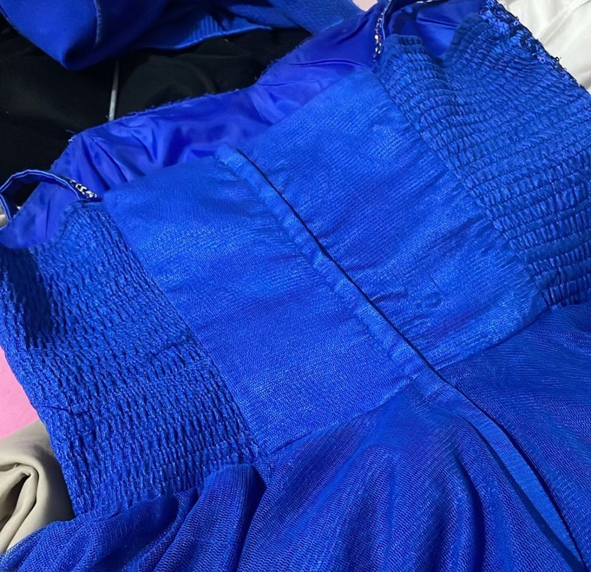 Mavi Fırfırlı Midi Abiye Elbise - Görsel 5