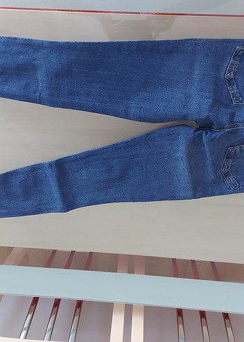 34 Beden Tiwst Kadın Mavi Kemerli Normal Boy Kot Pantolon 34 beden
