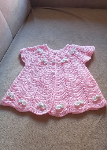 9-12 Ay Beden Kız Çocuk Pembe Örgü yelek