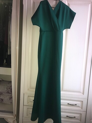 m Beden Ayrobin kumaş yeşil elbise