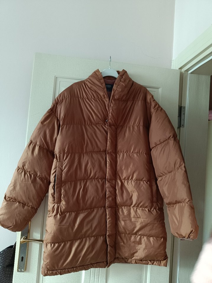 çıtçıtlı Kahverengi Kadın Kışlık Mont M beden geniş kaliptir - Görsel 2