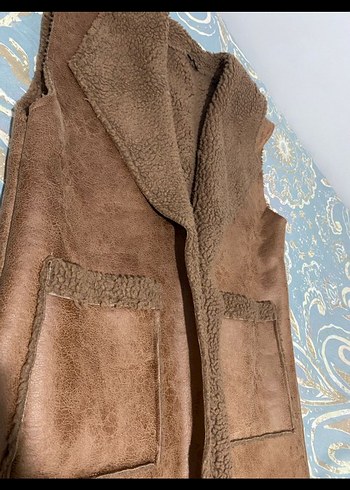 Kahverengi Kürklü Süet Kadın Yelek - Görsel 2