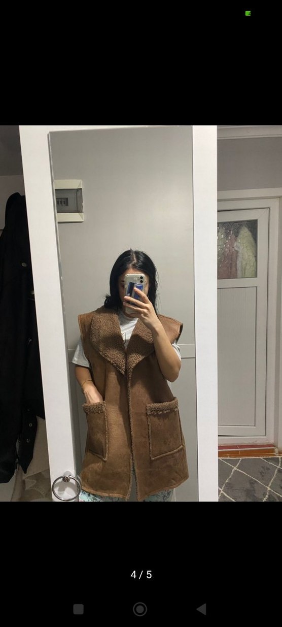 Kahverengi Kürklü Süet Kadın Yelek - Görsel 4