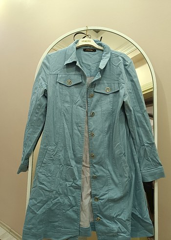 Düğmeli Mavi Midi Denim Kadın Ceket - Görsel 2