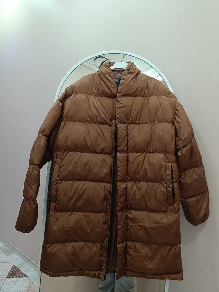 Düğmeli Uzun Kahverengi Kadın Kışlık Mont - Görsel 3