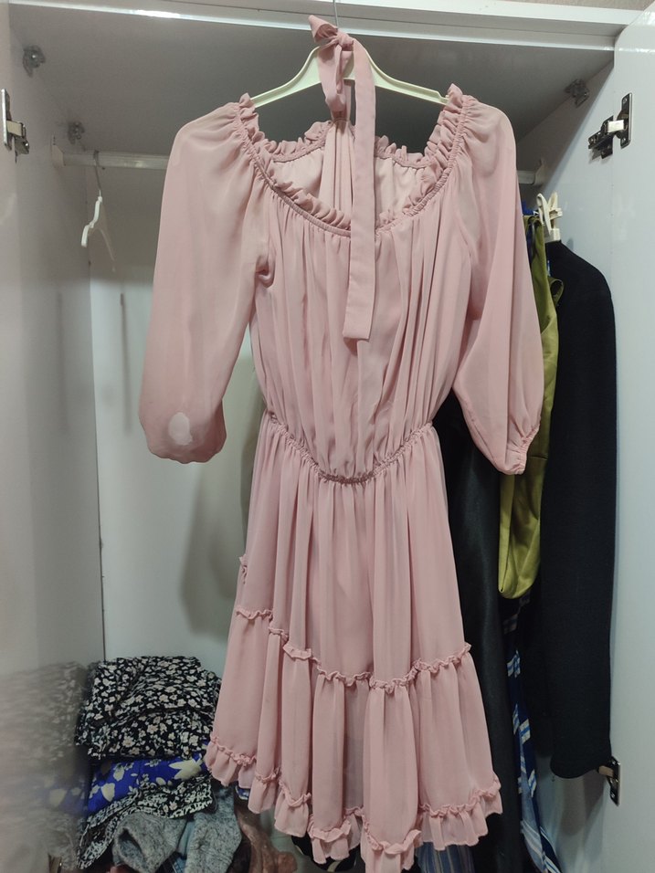 Pudra Pembe Volanlı Romantik Elbise — görsel 2/3