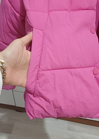 Düğmeli Pembe  Kiz cocuk Mont - Görsel 5