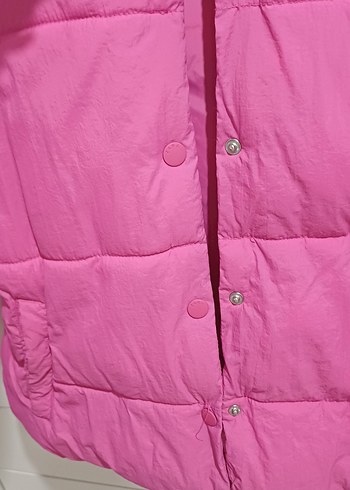 Düğmeli Pembe  Kiz cocuk Mont - Görsel 4